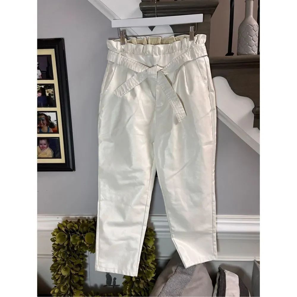 Fashion Nova X Cardi B. White Faux Leather Paper Bag Pants sz L ( flawed)